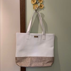 Vinyl Jimmy Choo tote, white with gold sparkle